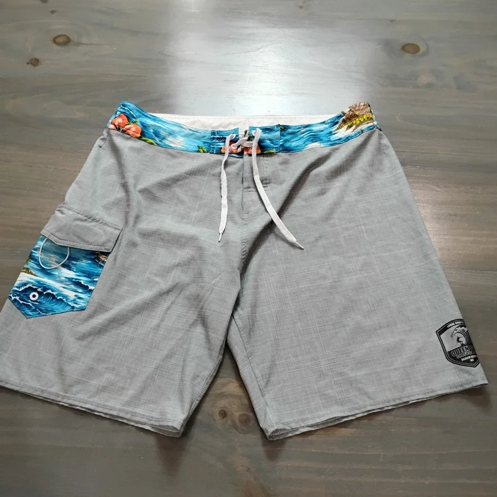 Queen City Surfboards Board Shorts Mens 36 Gray Ocean Waist Cargo Beach Haven NJ